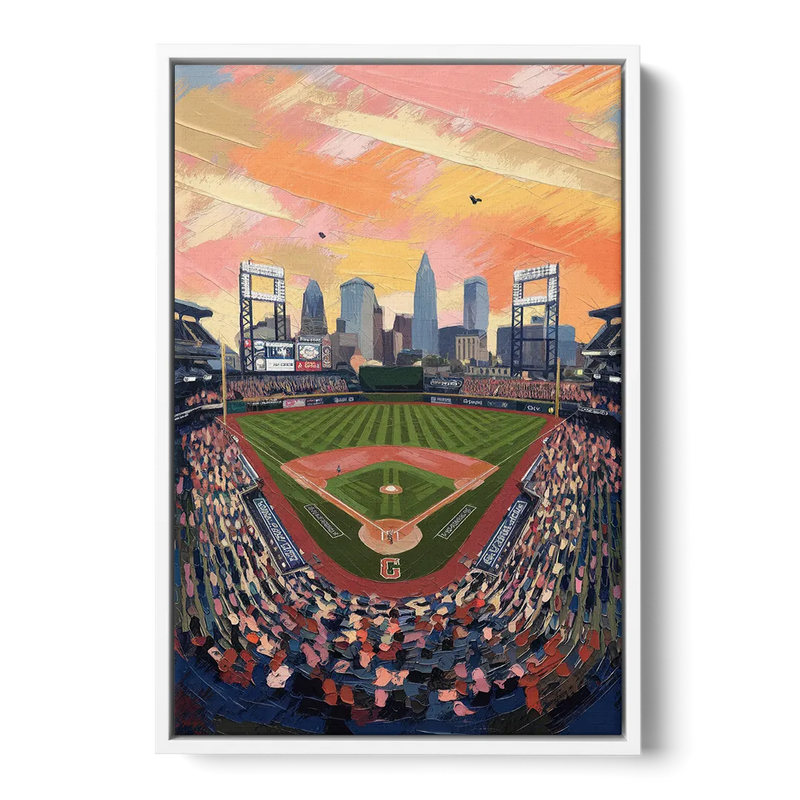 Cleveland Guardians Baseball Field Front - White Canvas Wall Art