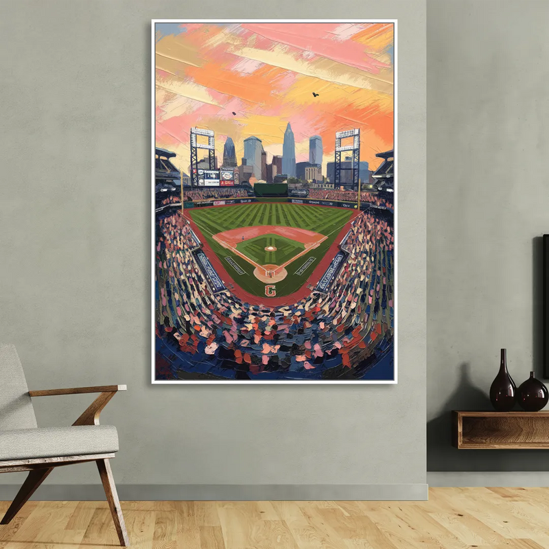 Cleveland Guardians Baseball Field Living Room - White Canvas Wall Art