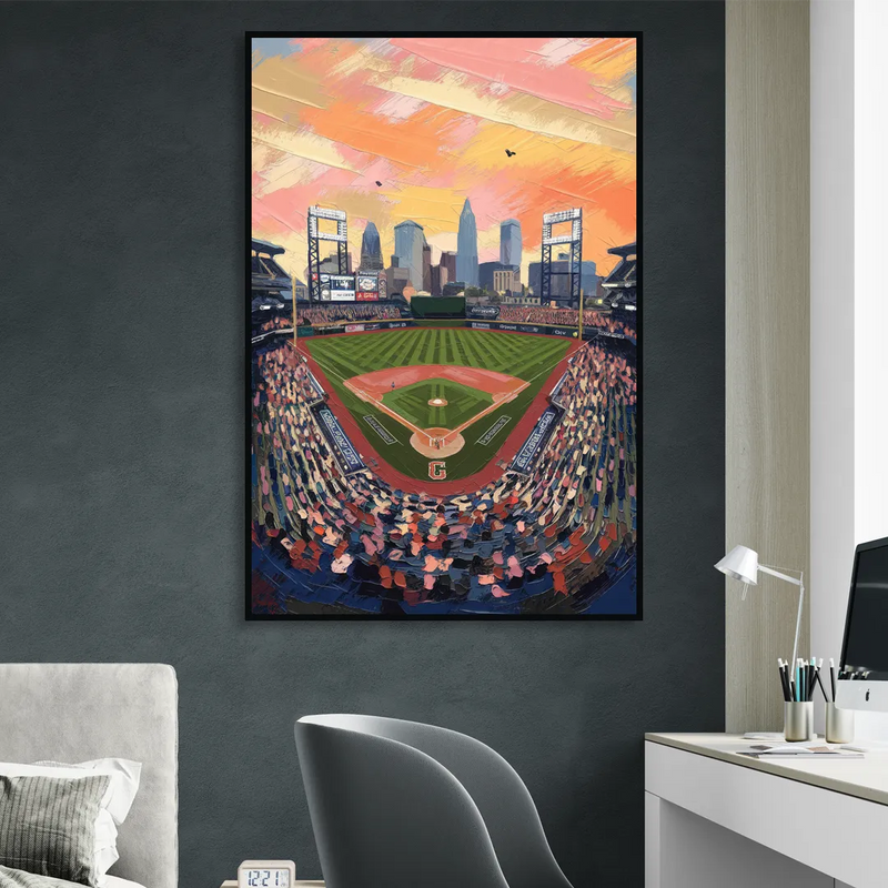 Cleveland Guardians Baseball Field Living Room - Black Canvas Wall Art