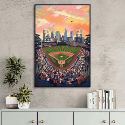 Cleveland Guardians Baseball Field Sitting Room - Black Canvas Wall Art