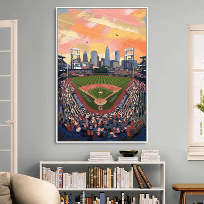 Cleveland Guardians Baseball Field Sitting Room - White Canvas Wall Art