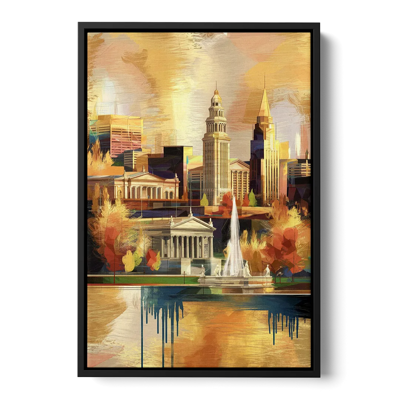 Cleveland Historic Landmarks Front - Black Canvas Wall Art
