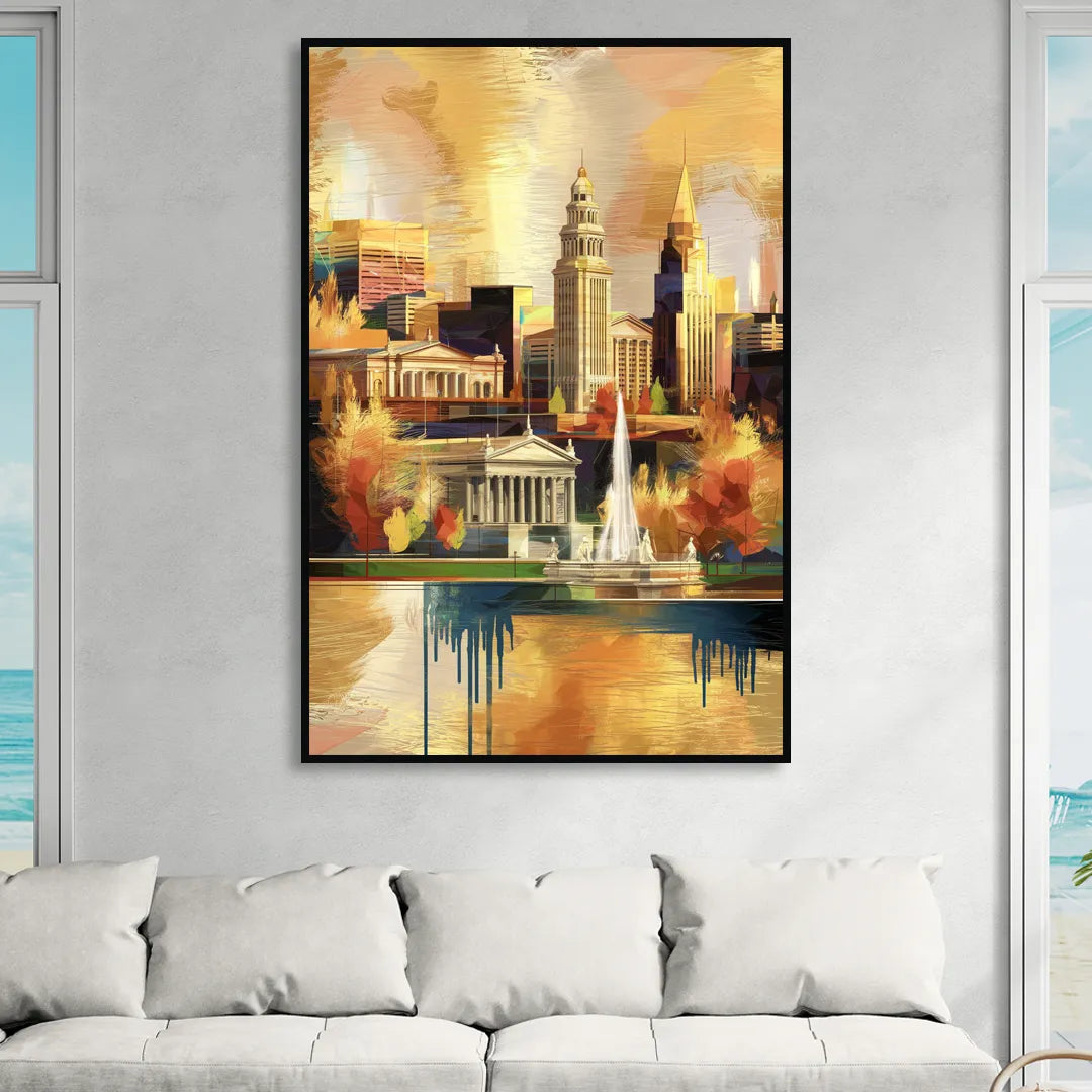Cleveland Historic Landmarks Living Room - Black Canvas Wall Art