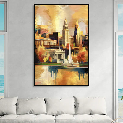 Cleveland Historic Landmarks Living Room - Black Canvas Wall Art