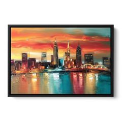 Cleveland Historic Landmarks Watercolor - Black Framed Canvas Wall Art - Front