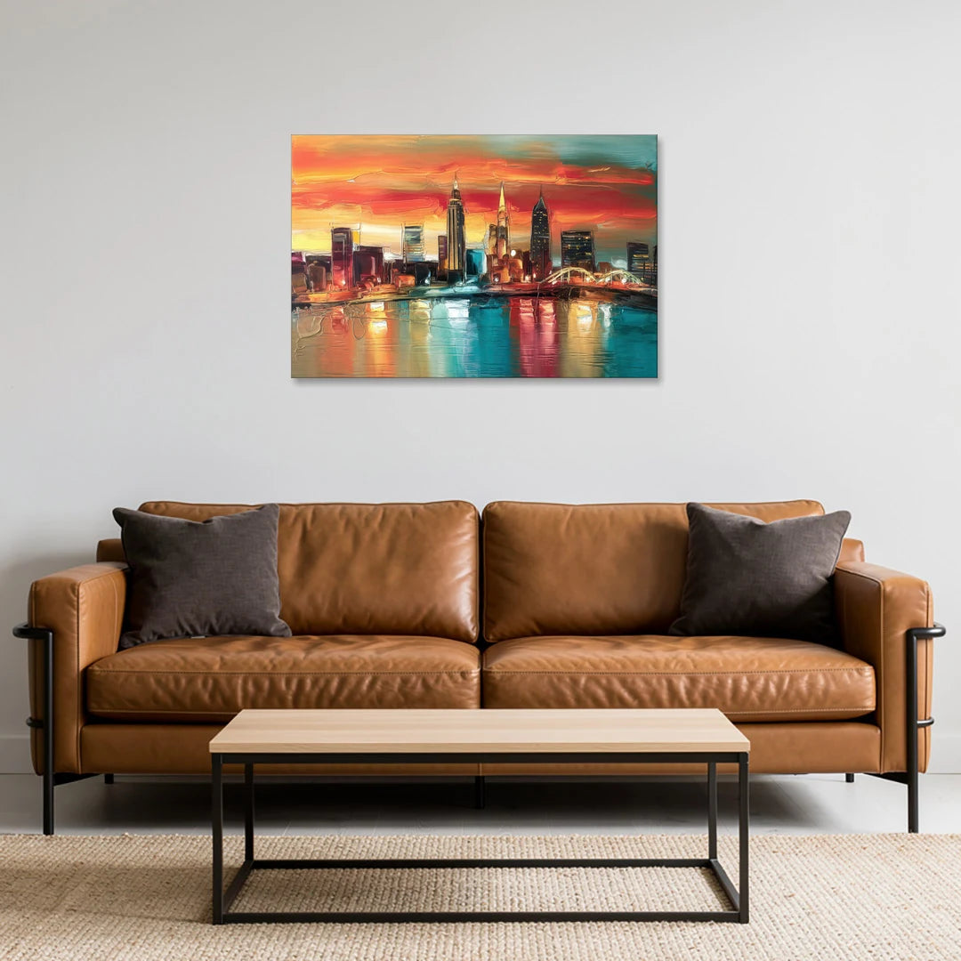 Cleveland Historic Landmarks Watercolor - Canvas Wall Art - Sofa - 36x24