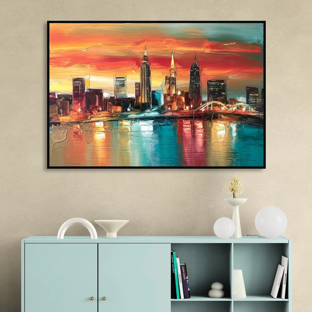 Cleveland Historic Landmarks Watercolor Living Room - Black Canvas Wall Art