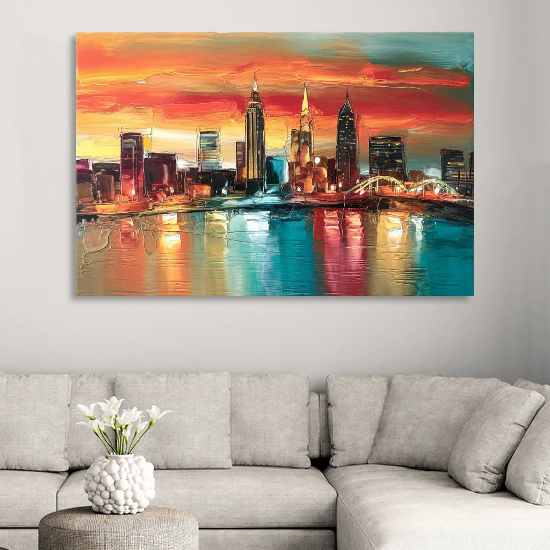 Cleveland Historic Landmarks Watercolor Living Room - Canvas Wall Art