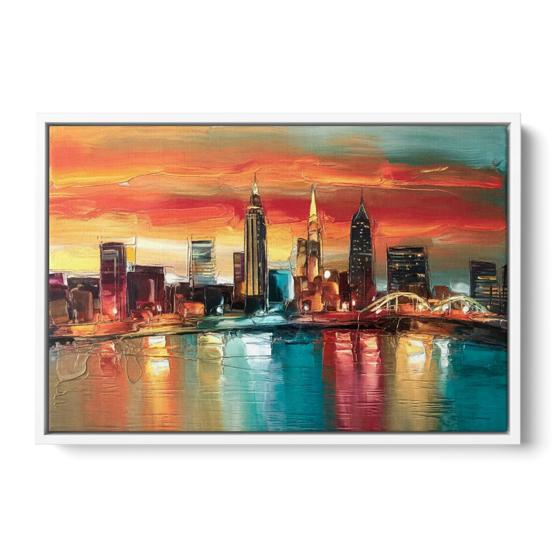 Cleveland Historic Landmarks Watercolor Front - White Canvas Wall Art