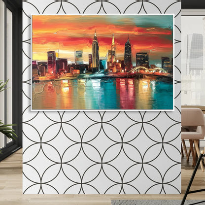 Cleveland Historic Landmarks Watercolor Living Room - White Canvas Wall Art