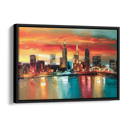 Cleveland Historic Landmarks Watercolor Side - Black Canvas Wall Art