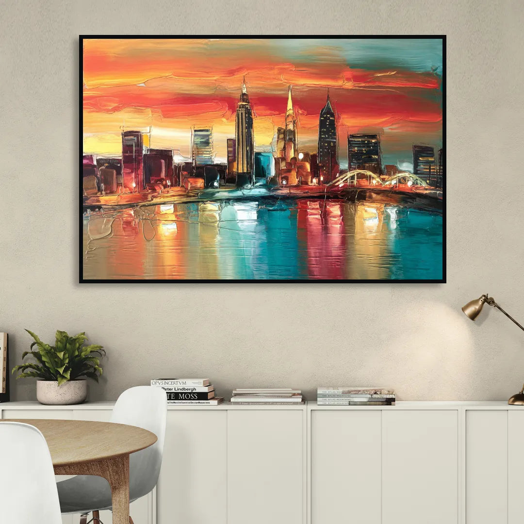 Cleveland Historic Landmarks Watercolor Sitting Room - Black Canvas Wall Art
