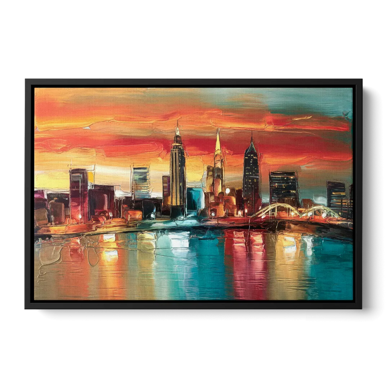 Cleveland Historic Landmarks Watercolor Front - Black Canvas Wall Art