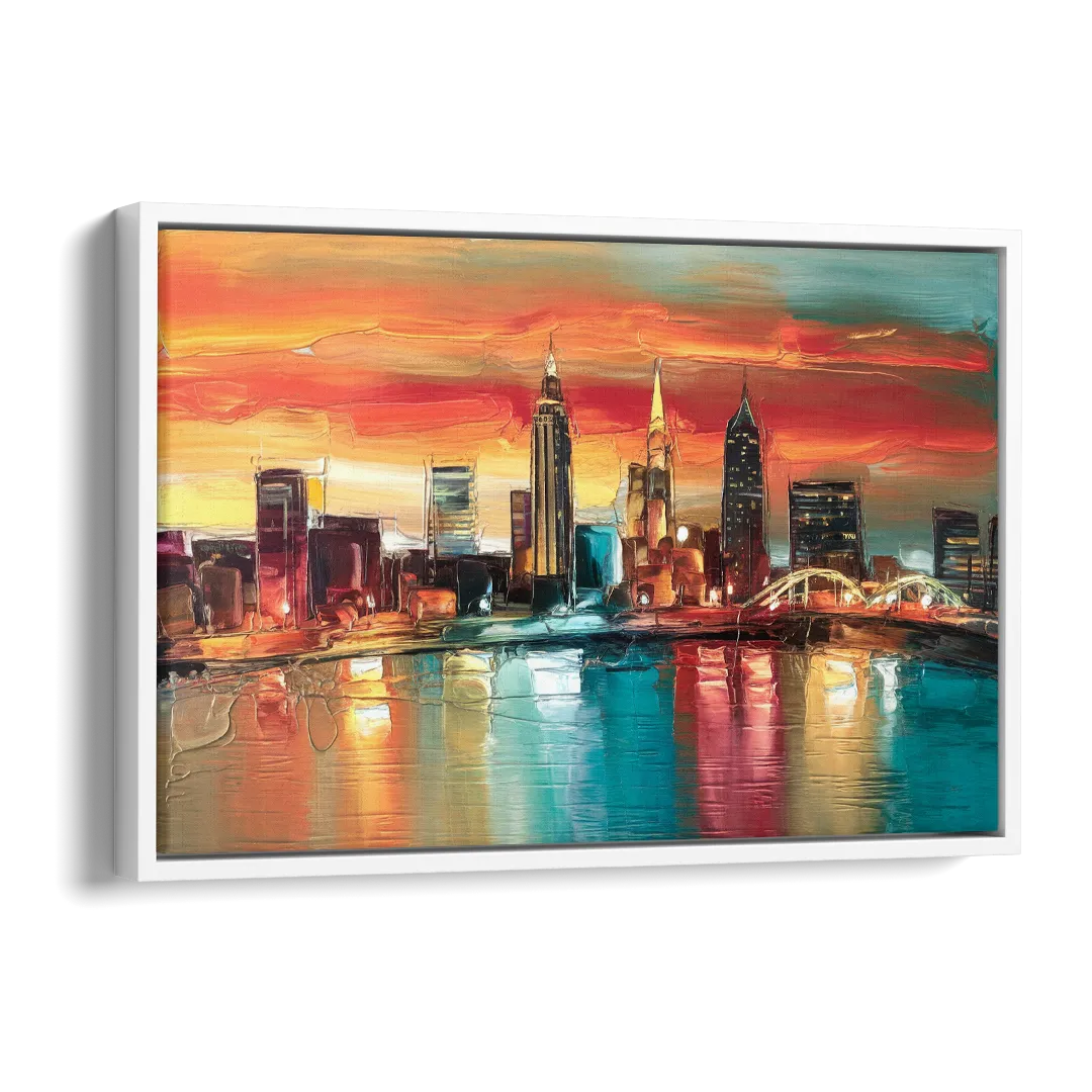 Cleveland Historic Landmarks Watercolor Side - White Canvas Wall Art