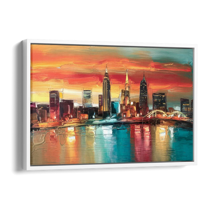 Cleveland Historic Landmarks Watercolor Side - White Canvas Wall Art