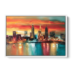 Cleveland Historic Landmarks Watercolor - White Framed Canvas Wall Art - Front