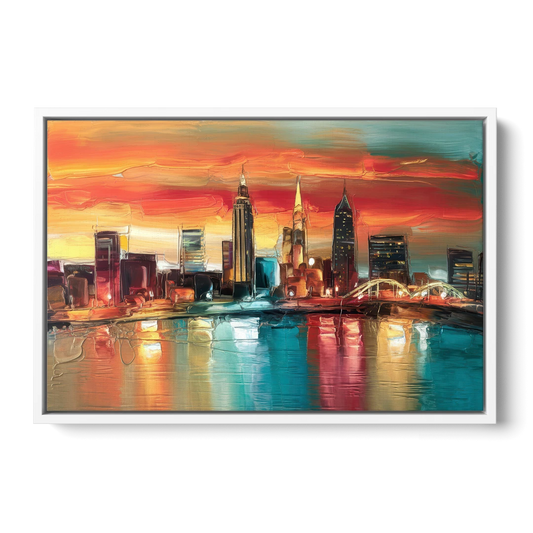 Cleveland Historic Landmarks Watercolor - White Framed Canvas Wall Art - Front