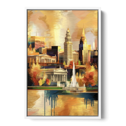 Cleveland Historic Landmarks - White Framed Canvas Wall Art - Front