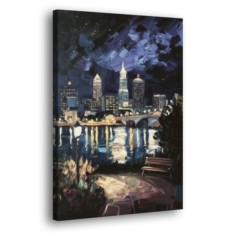 Cleveland Nighttime Lights - Canvas Wall Art - Side