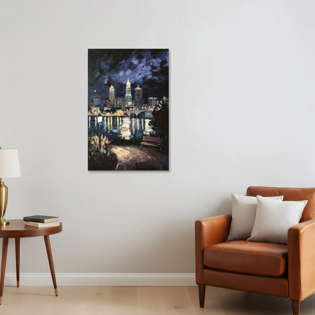Cleveland Nighttime Lights - Canvas Wall Art - Sofa - 24x36