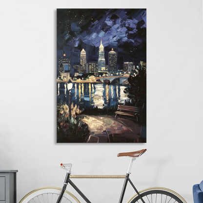 Cleveland Nighttime Lights Sitting Room - Canvas Wall Art