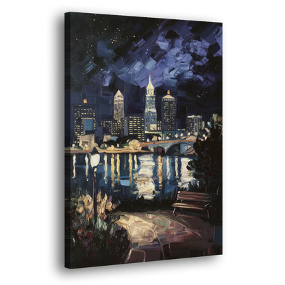 Cleveland Nighttime Lights Side - Canvas Wall Art