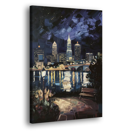 Cleveland Nighttime Lights Side - Canvas Wall Art