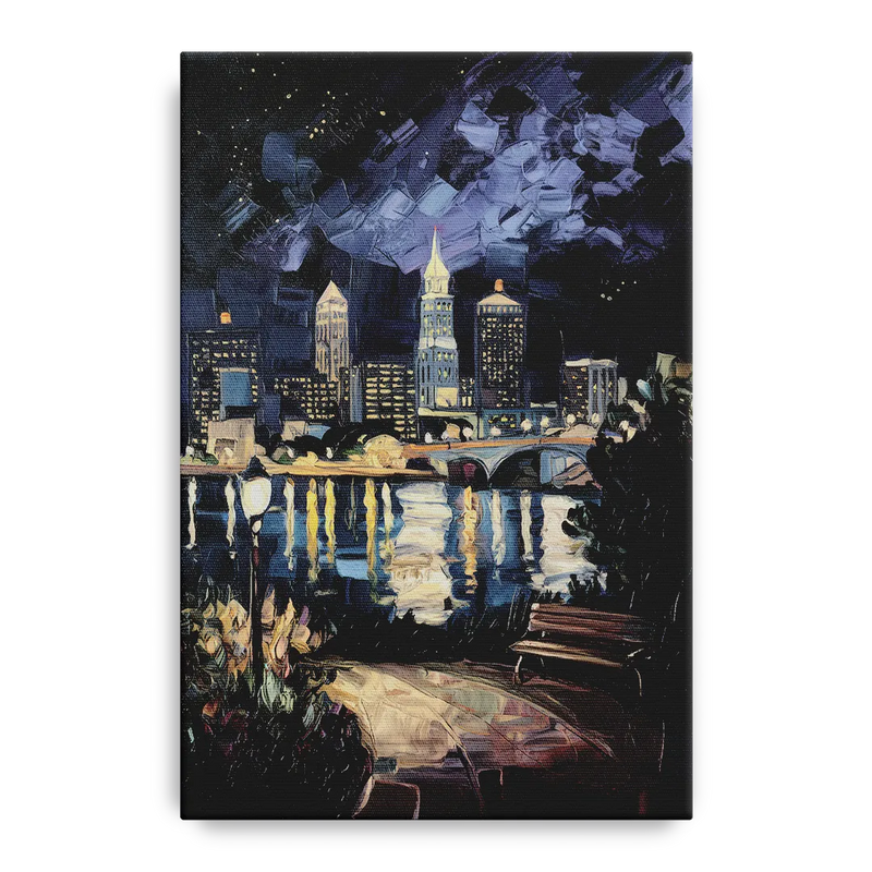 Cleveland Nighttime Lights Front - Canvas Wall Art