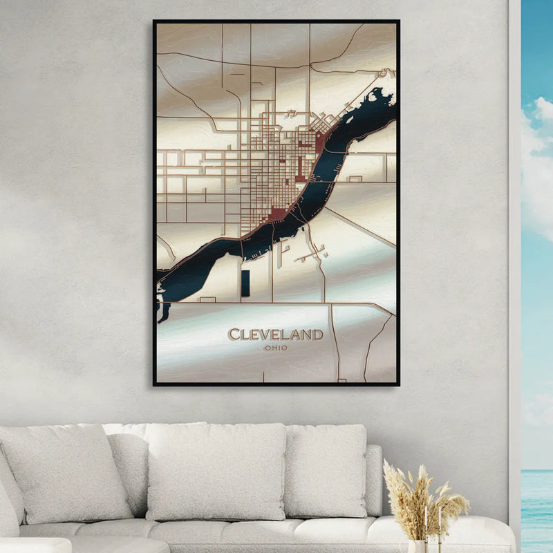 Cleveland Ohio Map Design Living Room - Black Canvas Wall Art