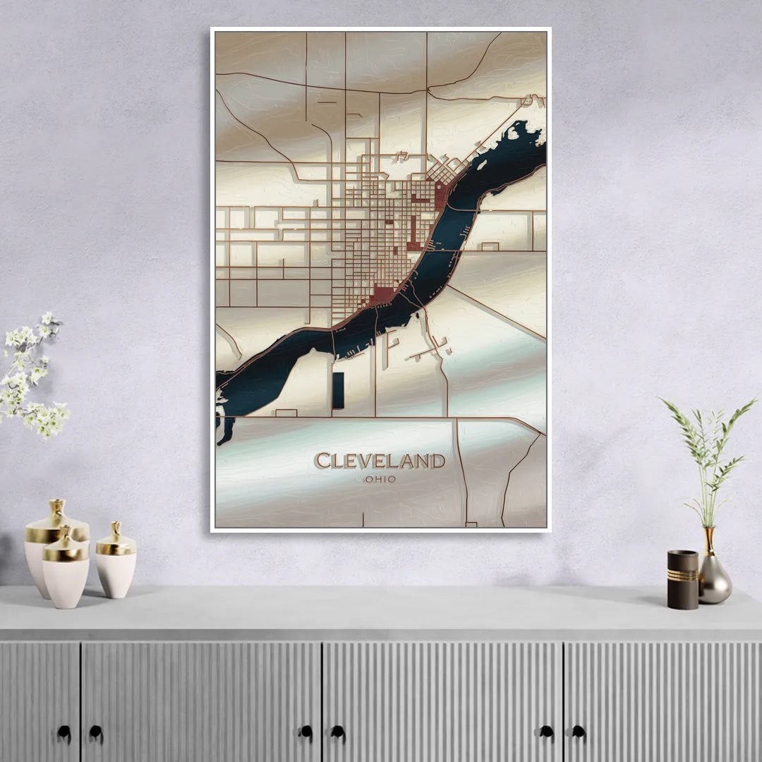 Cleveland Ohio Map Design Sitting Room - White Canvas Wall Art
