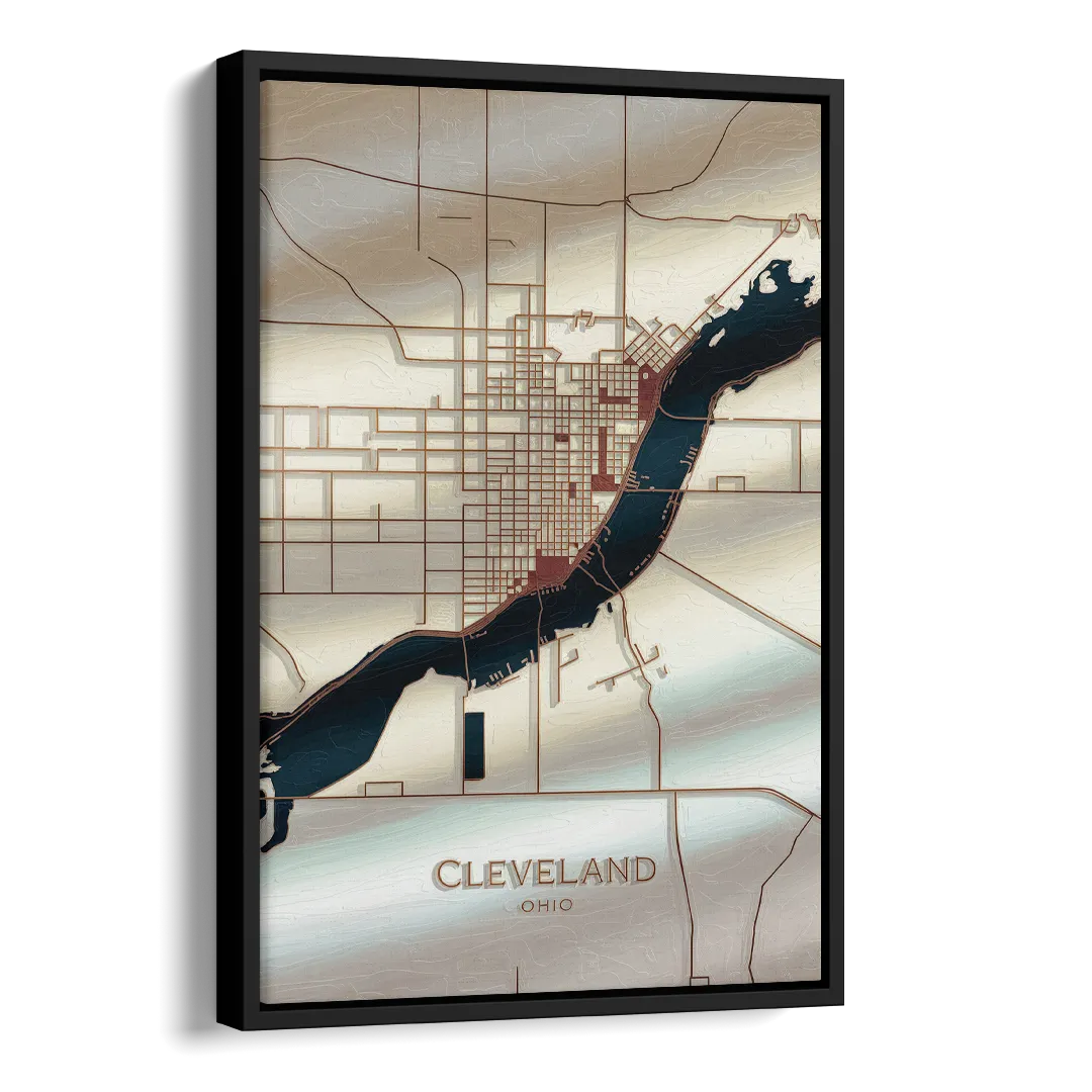 Cleveland Ohio Map Design Side - Black Canvas Wall Art