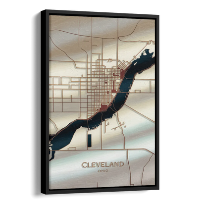 Cleveland Ohio Map Design Side - Black Canvas Wall Art