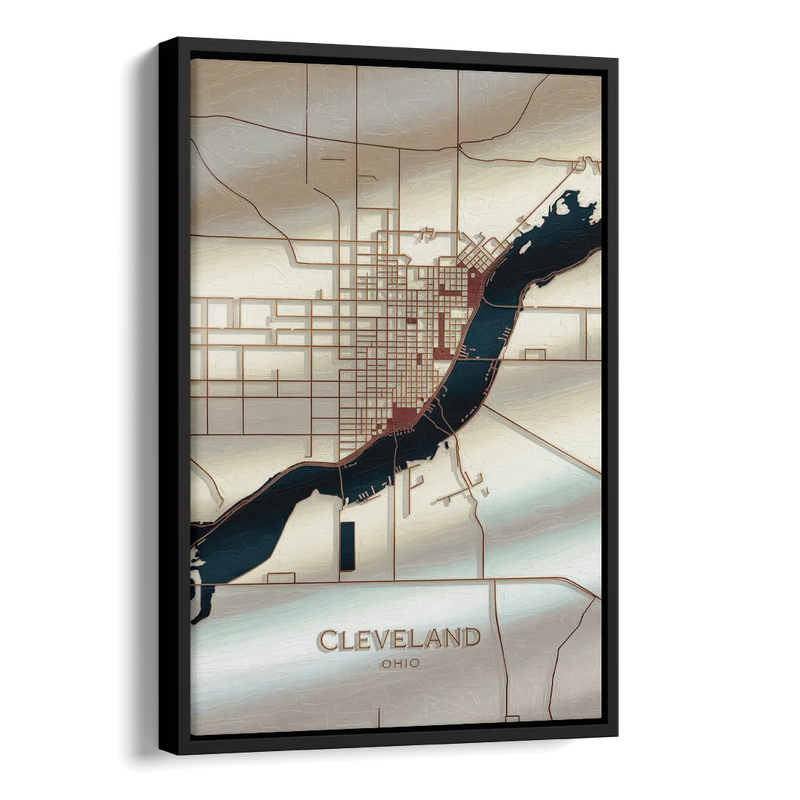 Cleveland Ohio Map Design Side - Black Canvas Wall Art