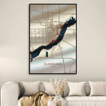 Cleveland Ohio Map Design Sitting Room - Black Canvas Wall Art