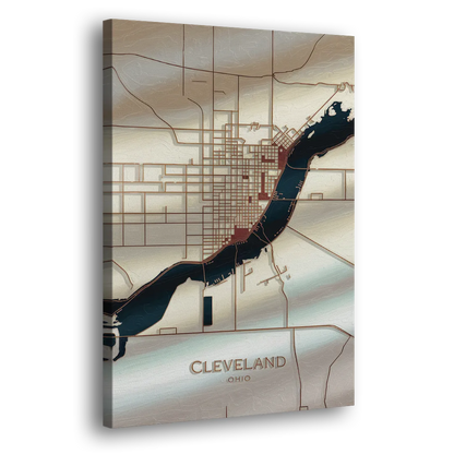 Cleveland Ohio Map Design Side - Canvas Wall Art