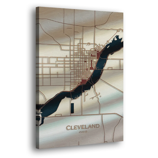 Cleveland Ohio Map Design Side - Canvas Wall Art