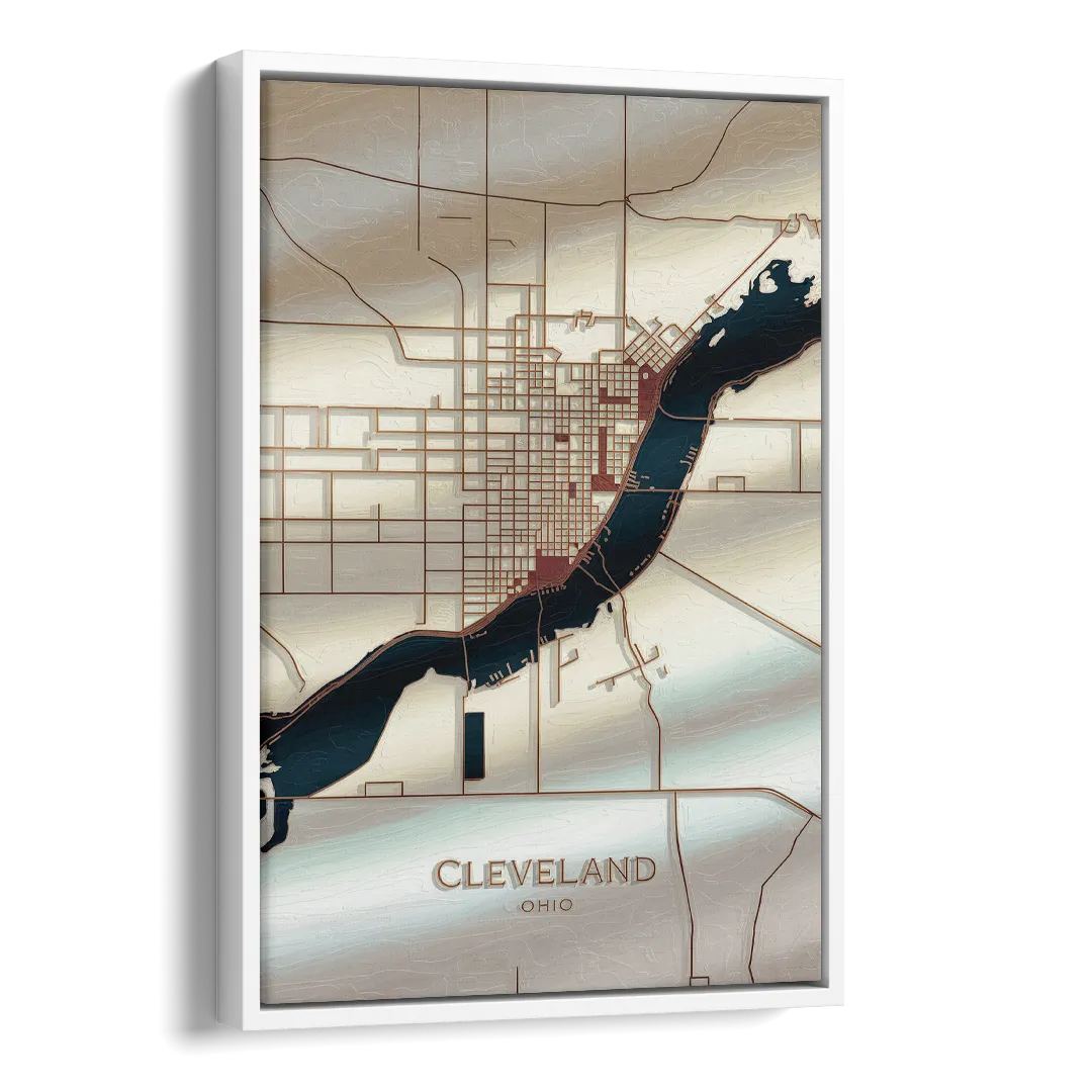 Cleveland Ohio Map Design Side - White Canvas Wall Art