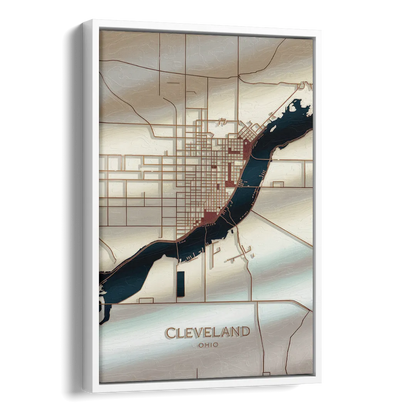 Cleveland Ohio Map Design Side - White Canvas Wall Art