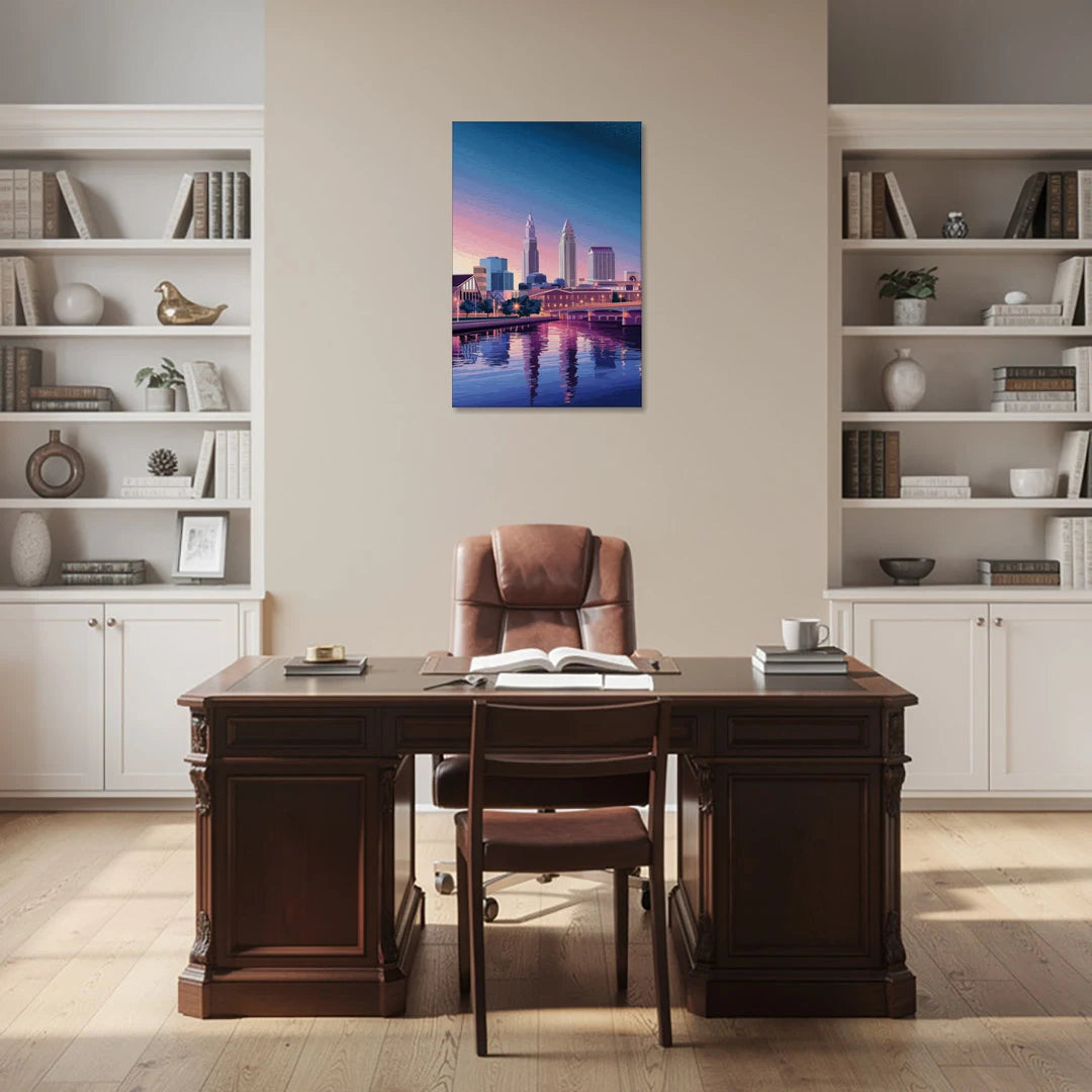 Cleveland Ohio Skyline Silhouette - Canvas Wall Art - Office - 24x36