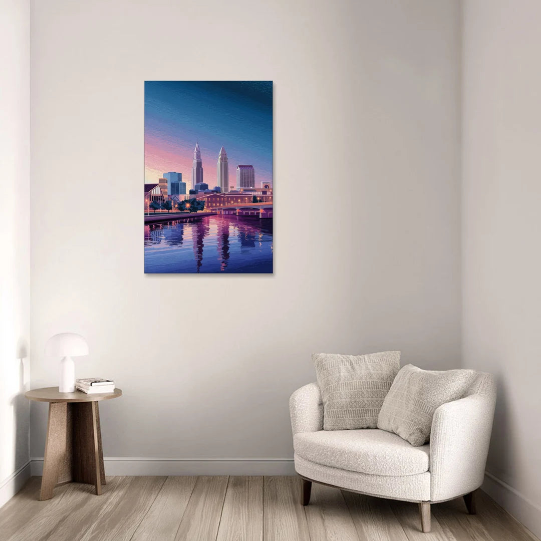 Cleveland Ohio Skyline Silhouette - Canvas Wall Art - Sofa - 24x36