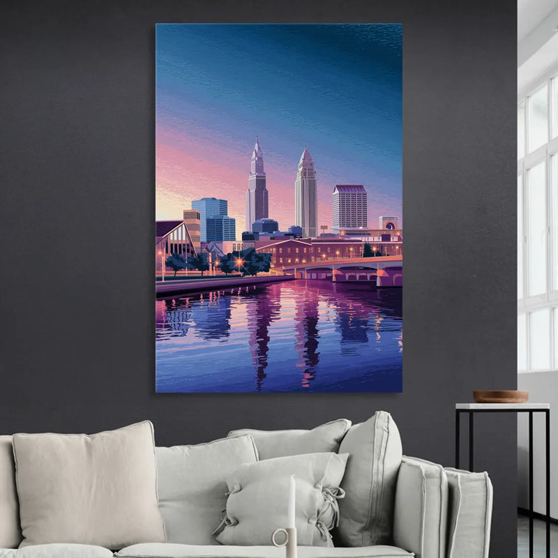 Cleveland Ohio Skyline Silhouette Living Room - Canvas Wall Art
