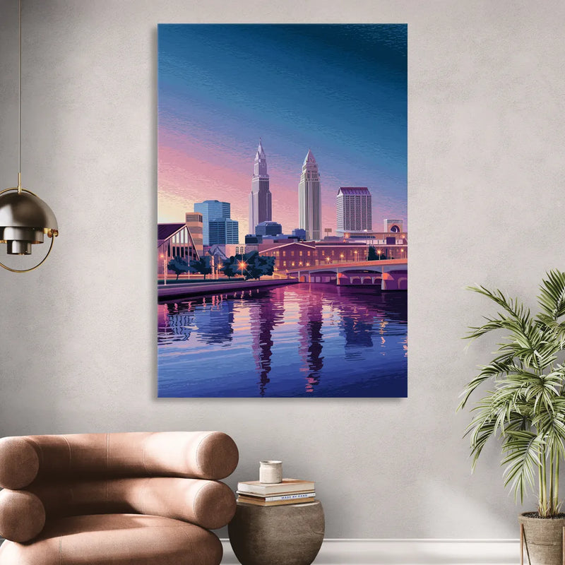 Cleveland Ohio Skyline Silhouette Sitting Room - Canvas Wall Art