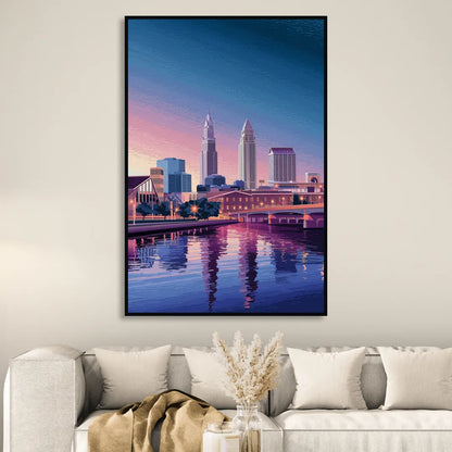 Cleveland Ohio Skyline Silhouette Living Room - Black Canvas Wall Art