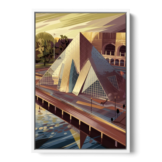 Cleveland Rock and Roll Hall of Fame - White Framed Canvas Wall Art - Front