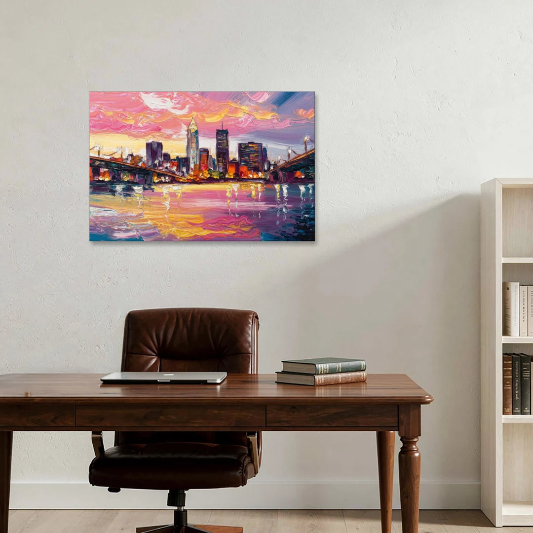 Cleveland Skyline At Sunset - Canvas Wall Art - Office - 36x24