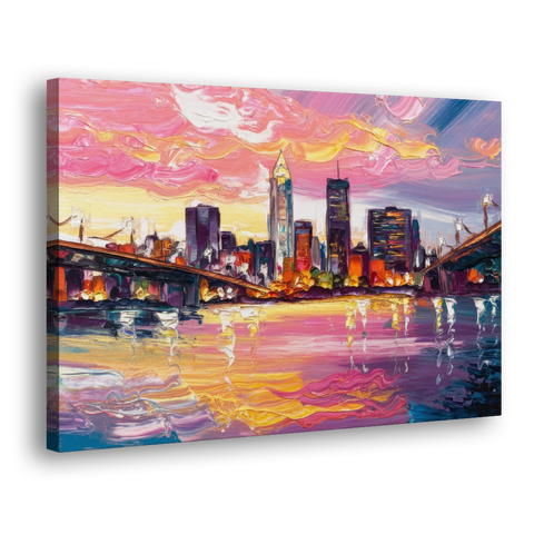Cleveland Skyline At Sunset - Canvas Wall Art - Side