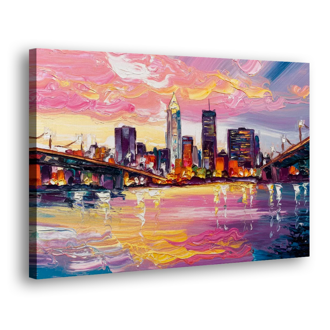 Cleveland Skyline At Sunset Side - Canvas Wall Art