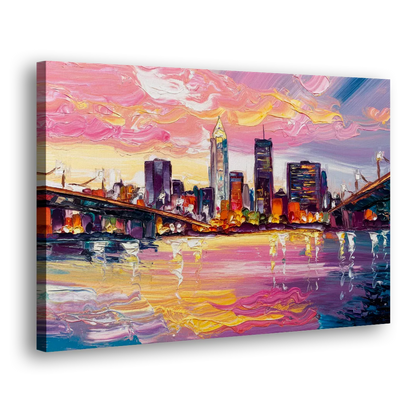 Cleveland Skyline At Sunset Side - Canvas Wall Art