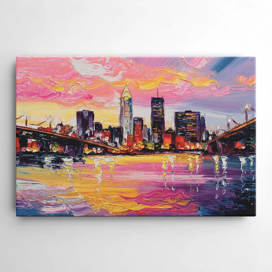 Cleveland Skyline At Sunset - Canvas Wall Art
