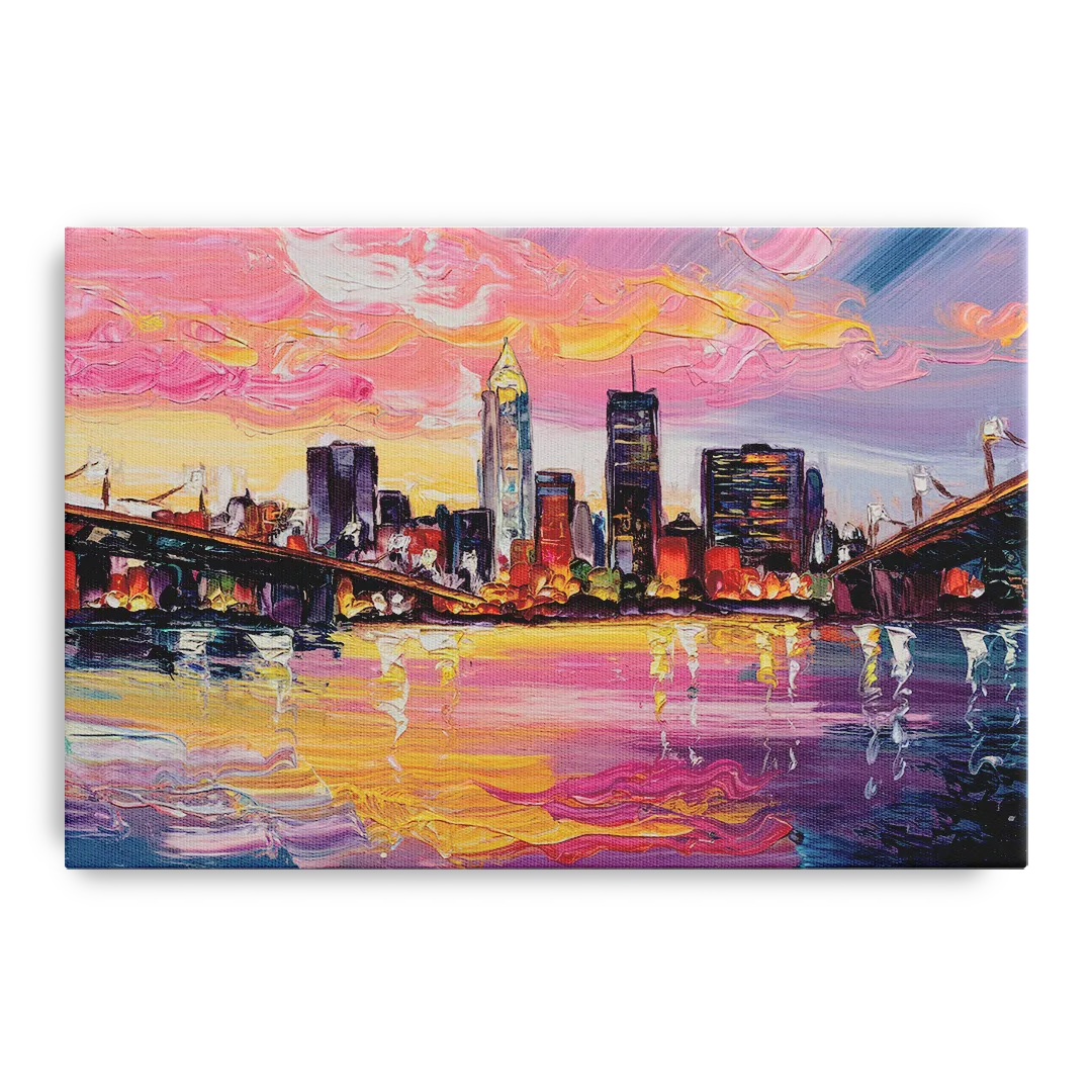 Cleveland Skyline At Sunset Front - Canvas Wall Art